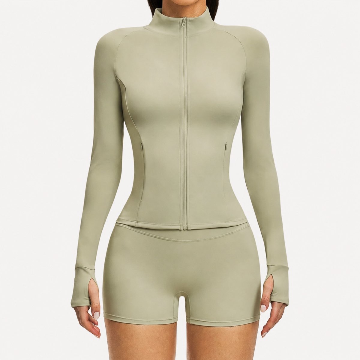 Pale green fitted zip-front activewear jacket