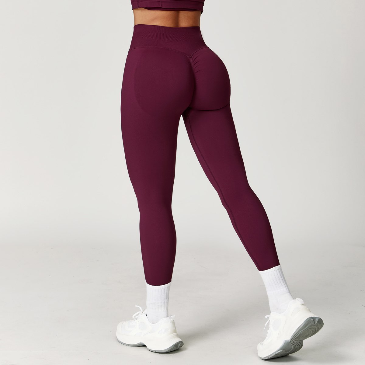 Real burgundy high-waist full-length leggings