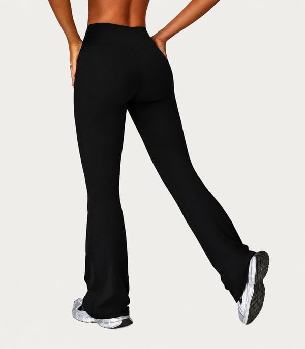 Black high-waist flared activewear pants