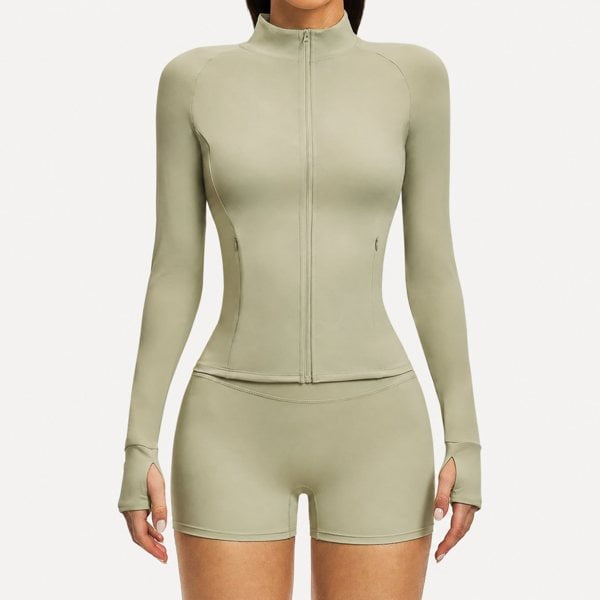 Pale green fitted zip-front activewear jacket